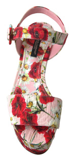 Keilabsatzsandalen mit mehrfarbigem Blumenprint und Knöchelriemen