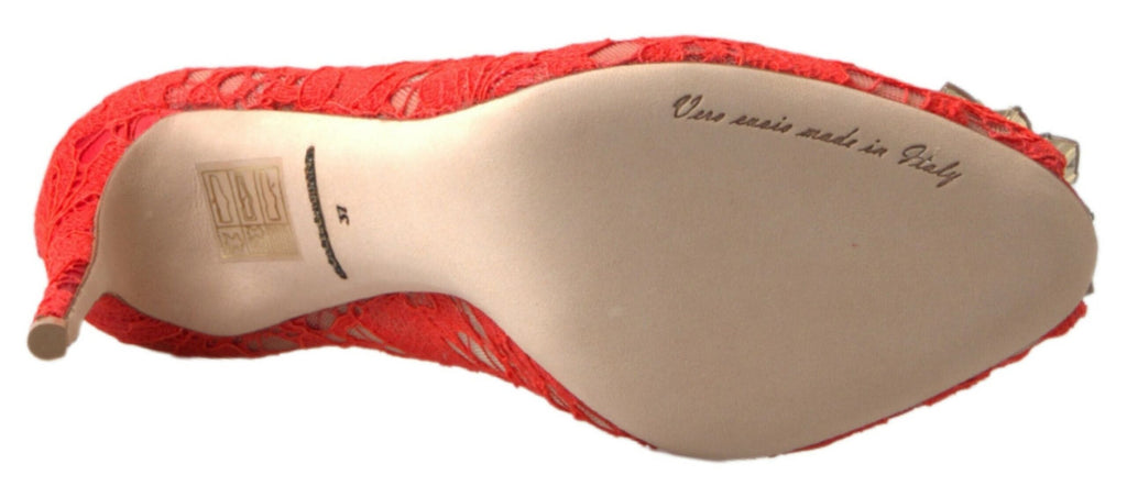 Rote Taormina-Spitzenpumps mit Kristallen