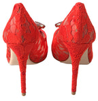 Rote Taormina-Spitzenpumps mit Kristallen