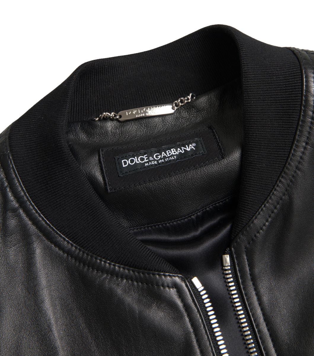 Schwarze Herren-Bomberjacke aus Leder mit durchgehendem Reißverschluss