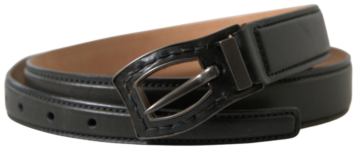 Black Leather Metal Buckle Belt