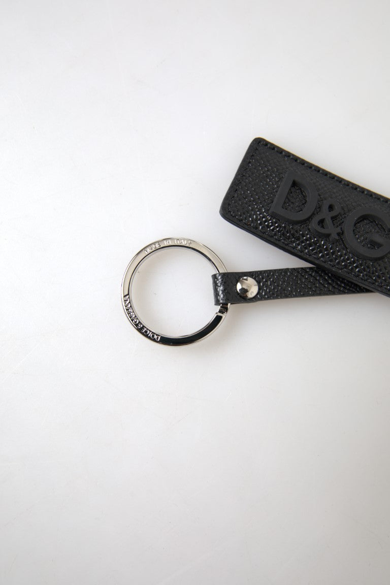 Schlüsselanhänger aus schwarzem Leder mit DG-Logo und silberfarbenem Metall