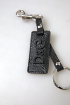 Schlüsselanhänger aus schwarzem Leder mit DG-Logo und silberfarbenem Metall