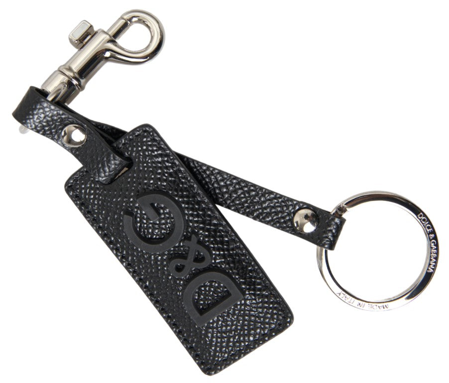 Schlüsselanhänger aus schwarzem Leder mit DG-Logo und silberfarbenem Metall