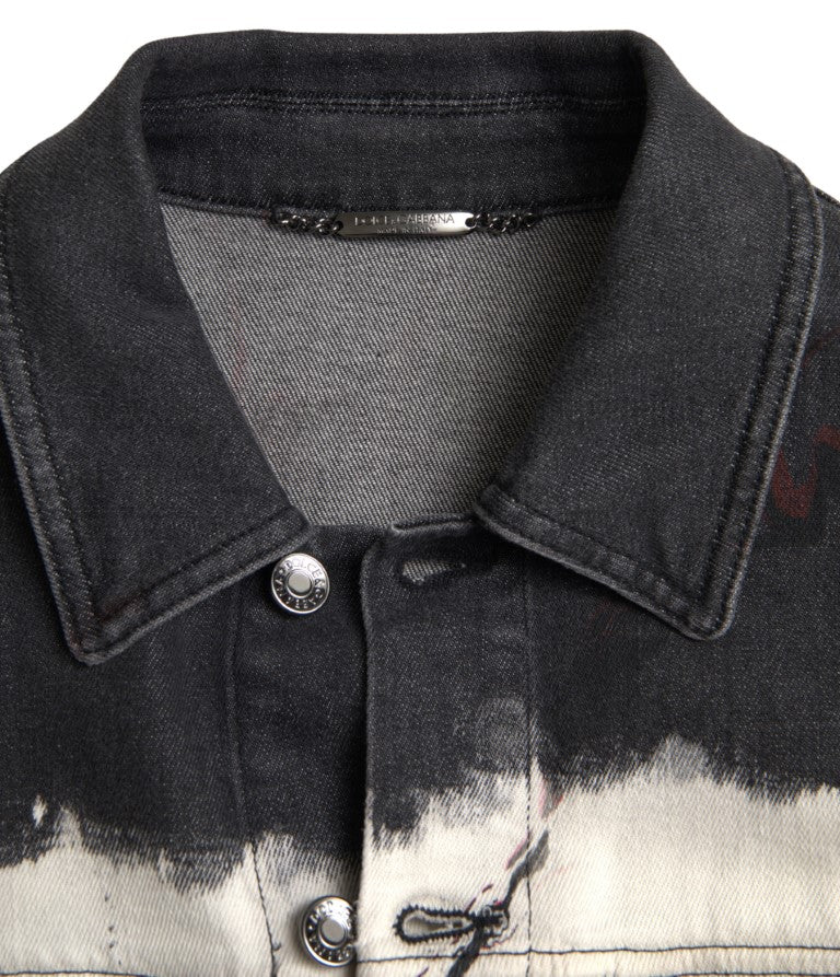 Mehrfarbige Jeansjacke aus Baumwolle mit Kragen
