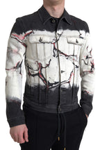 Mehrfarbige Jeansjacke aus Baumwolle mit Kragen