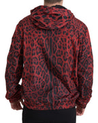 Rote Kapuzenbomberjacke mit durchgehendem Reißverschluss „Leopard“