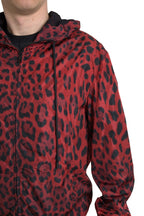 Rote Kapuzenbomberjacke mit durchgehendem Reißverschluss „Leopard“