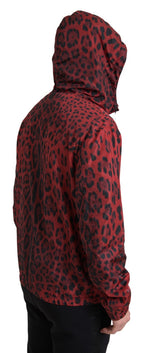 Rote Kapuzenbomberjacke mit durchgehendem Reißverschluss „Leopard“