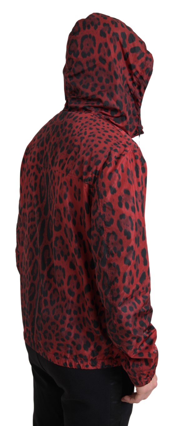 Rote Kapuzenbomberjacke mit durchgehendem Reißverschluss „Leopard“