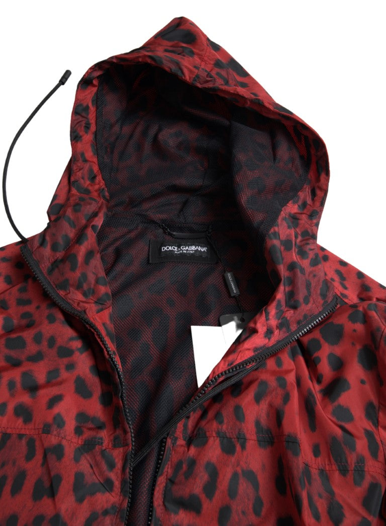 Rote Kapuzenbomberjacke mit durchgehendem Reißverschluss „Leopard“