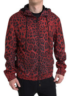 Rote Kapuzenbomberjacke mit durchgehendem Reißverschluss „Leopard“
