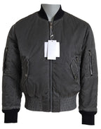 Gray Bomber Zipper Pocket Sleeves Jacket