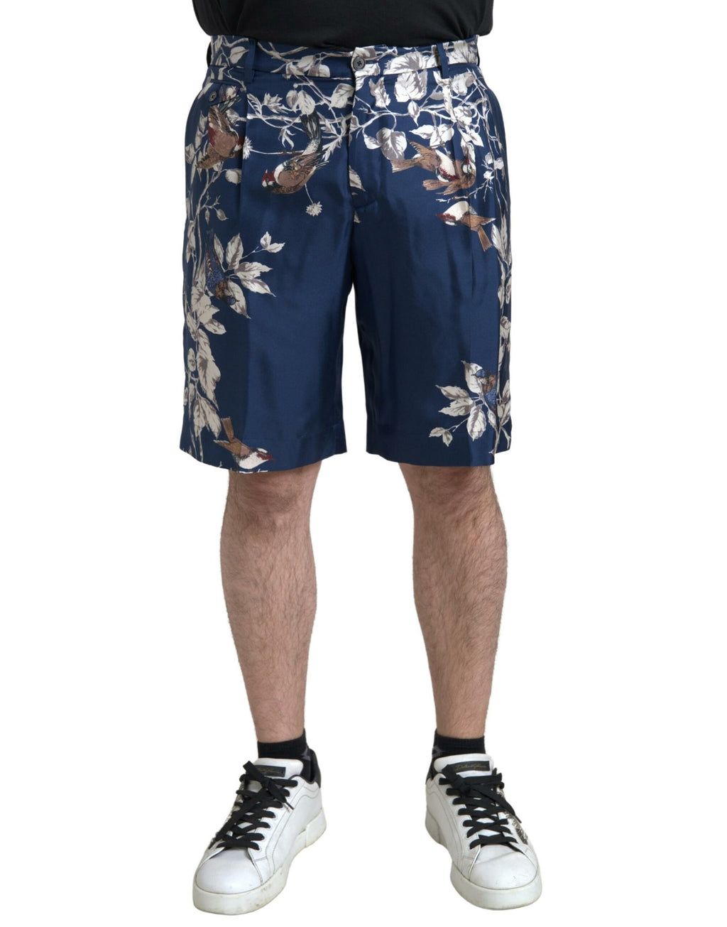Bermudashorts aus Seide mit blauem Blumenmuster für Herren
