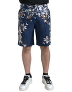 Bermudashorts aus Seide mit blauem Blumenmuster für Herren