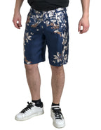 Bermudashorts aus Seide mit blauem Blumenmuster für Herren