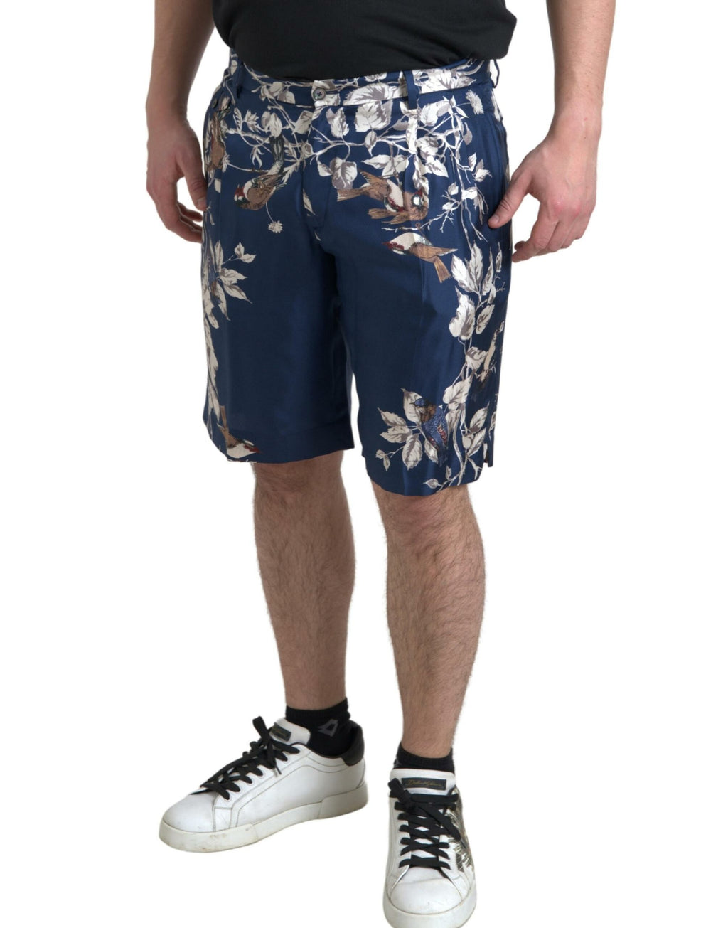 Bermudashorts aus Seide mit blauem Blumenmuster für Herren