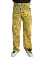 Yellow Cotton Tie Dye Straight Denim Jeans