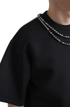 Schwarzes Polyester-T-Shirt mit Halskette