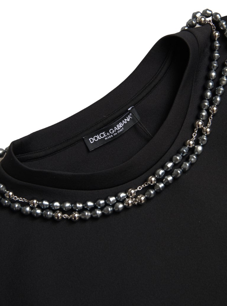 Schwarzes Polyester-T-Shirt mit Halskette