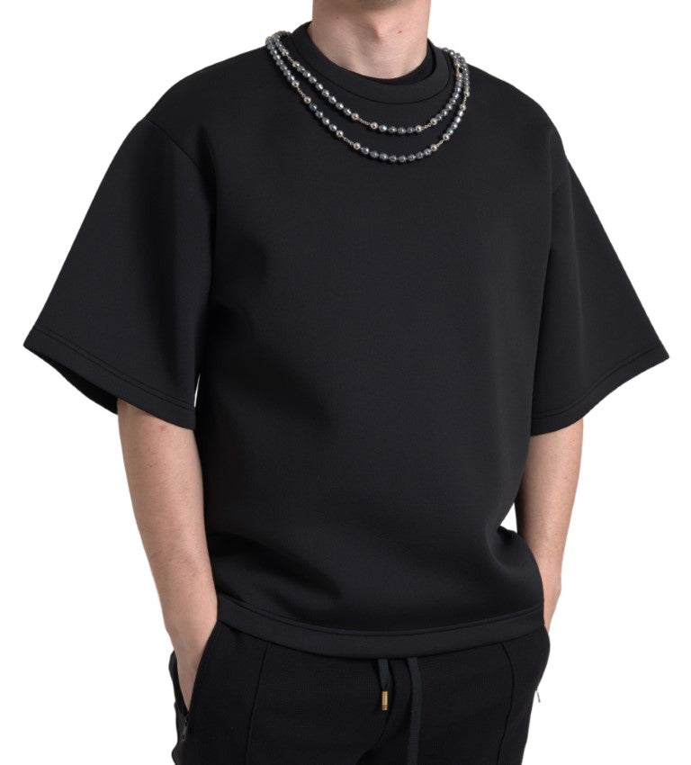 Schwarzes Polyester-T-Shirt mit Halskette
