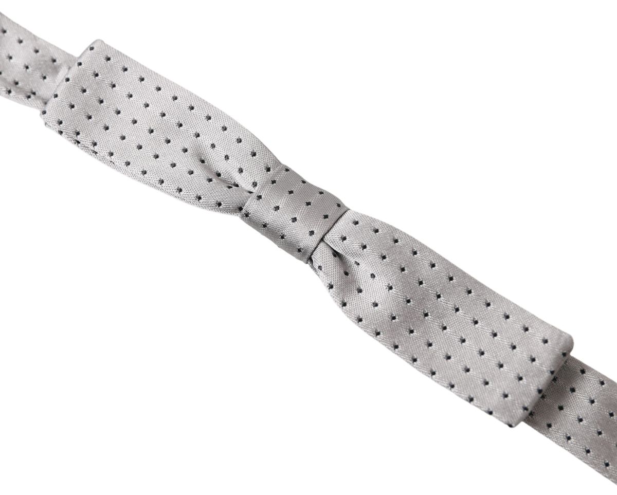 Gray Dotted Silk Adjustable Men's Bow Tie