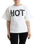 T-Shirt Weiß Baumwolle Stretch Schwarz HOT Kristall