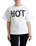 T-Shirt Weiß Baumwolle Stretch Schwarz HOT Kristall