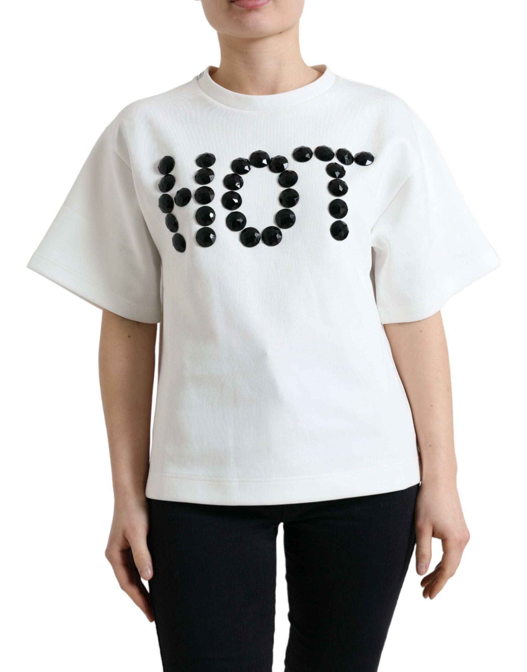 T-Shirt Weiß Baumwolle Stretch Schwarz HOT Kristall