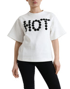 T-Shirt Weiß Baumwolle Stretch Schwarz HOT Kristall