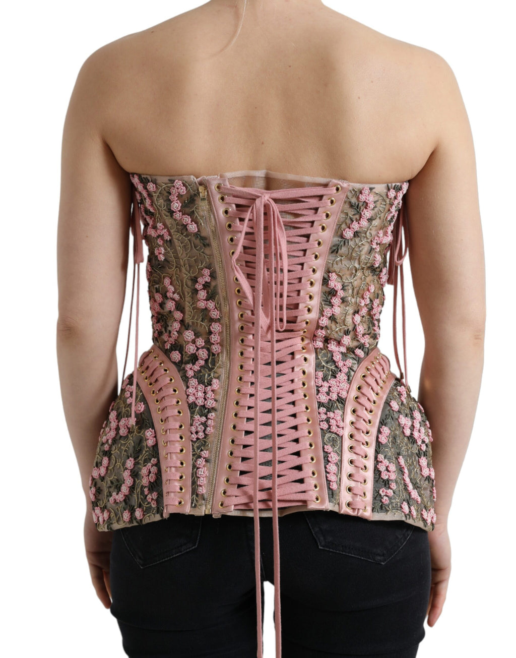 Rosafarbenes, floral appliziertes Bustier-Korsett-Oberteil