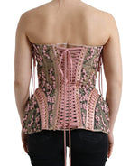 Rosafarbenes, floral appliziertes Bustier-Korsett-Oberteil