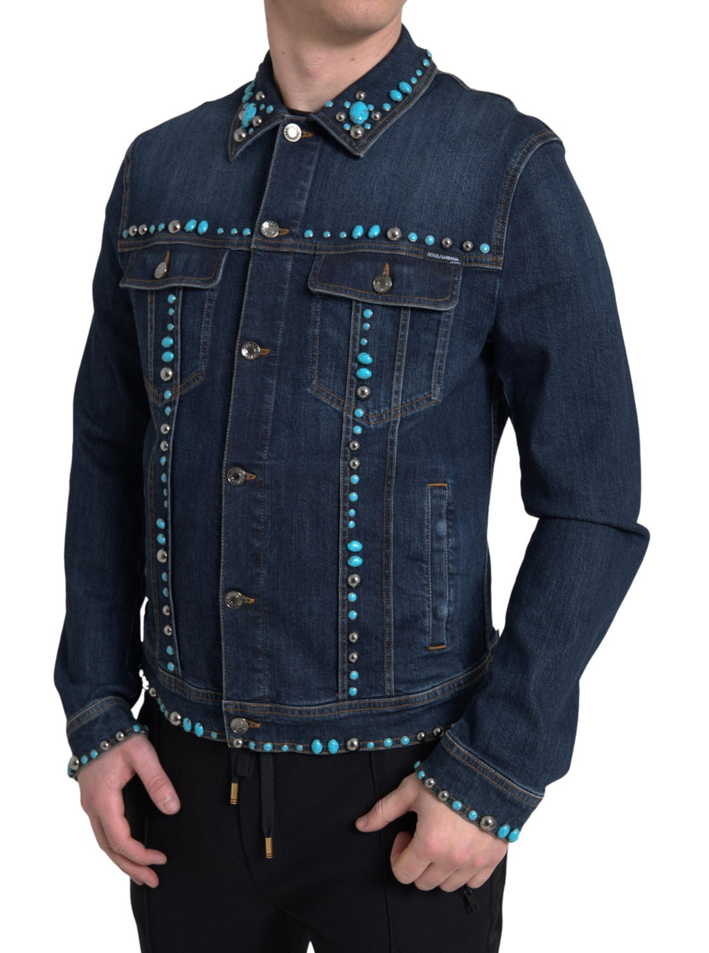Blue Denim Jacke mit Türkisfarbenen Nietensteinen