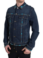 Blue Denim Jacke mit Türkisfarbenen Nietensteinen