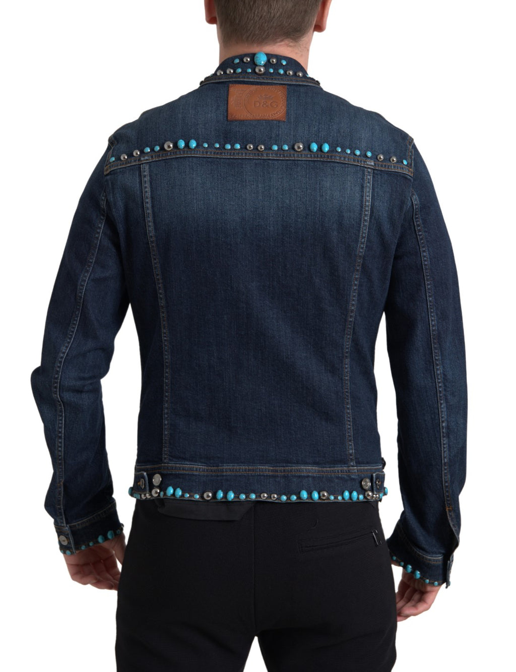 Blue Denim Jacke mit Türkisfarbenen Nietensteinen