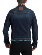 Blue Denim Jacke mit Türkisfarbenen Nietensteinen