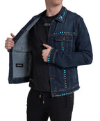 Blue Denim Jacke mit Türkisfarbenen Nietensteinen