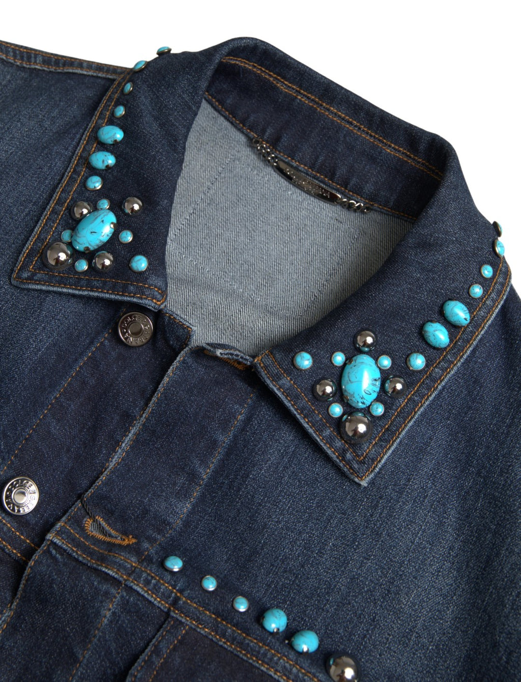 Blue Denim Jacke mit Türkisfarbenen Nietensteinen