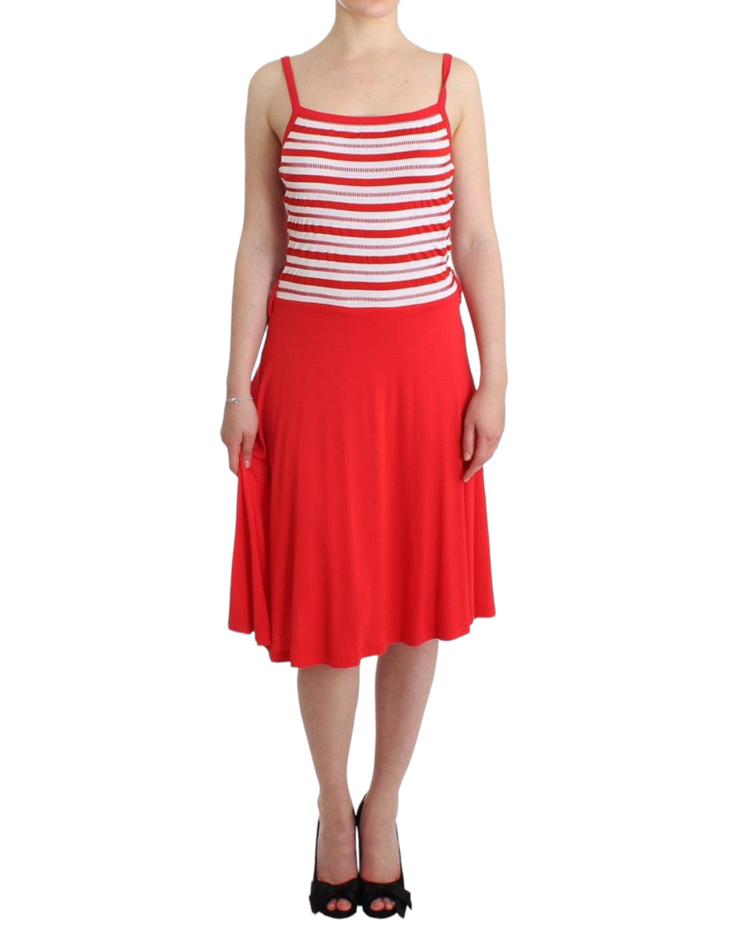 Rot gestreiftes A-Linien-Jerseykleid