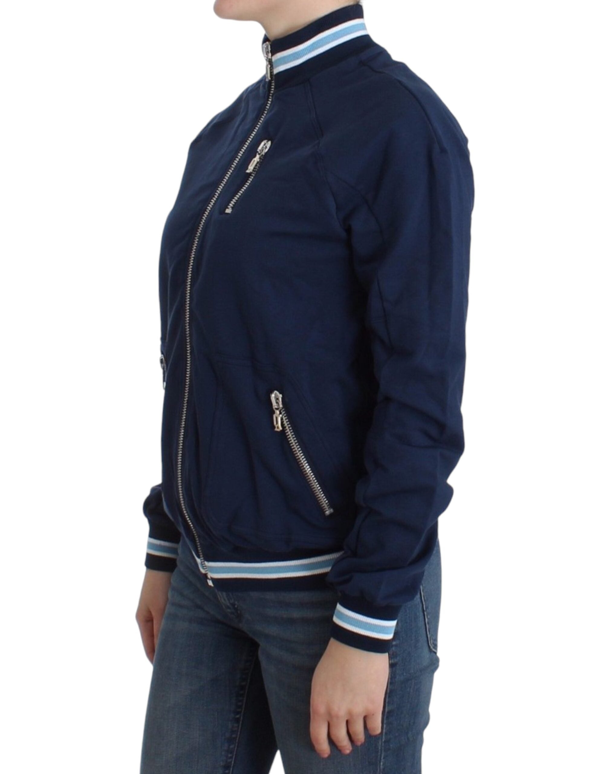 Blaue Strickjacke aus Baumwolle mit Reißverschluss