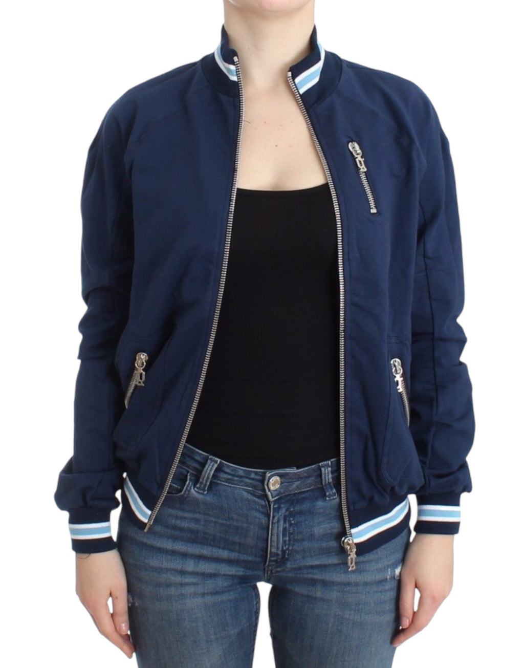 Blaue Strickjacke aus Baumwolle mit Reißverschluss