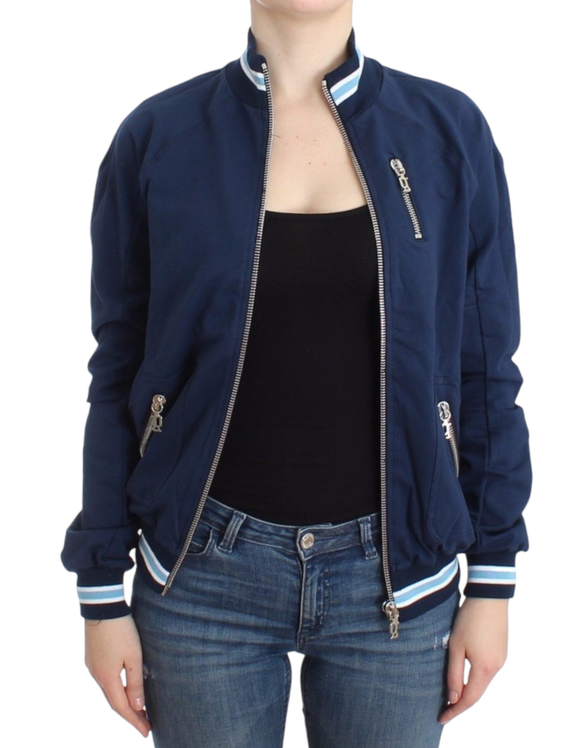 Blaue Strickjacke aus Baumwolle mit Reißverschluss