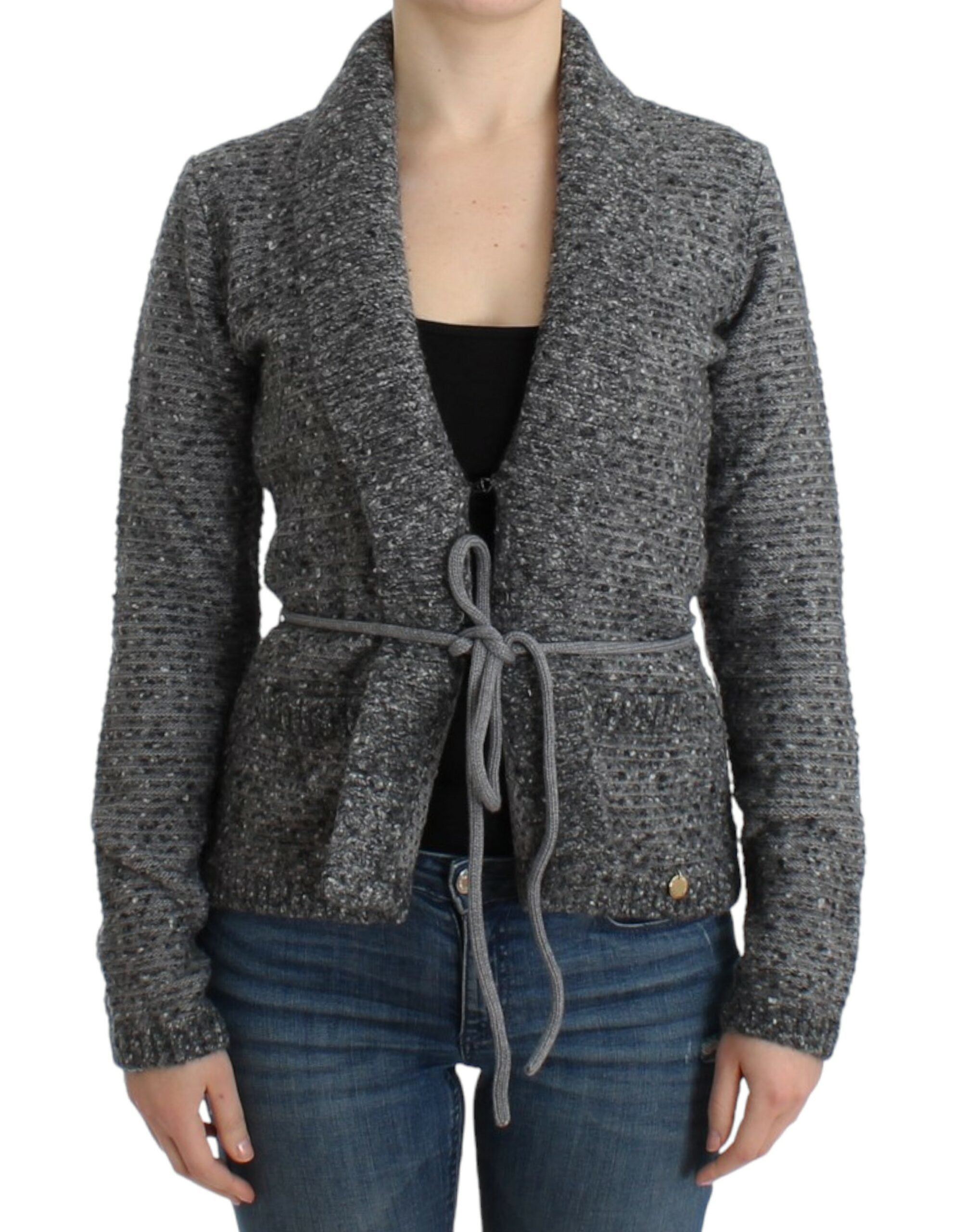 Graue Strickjacke aus Wolle