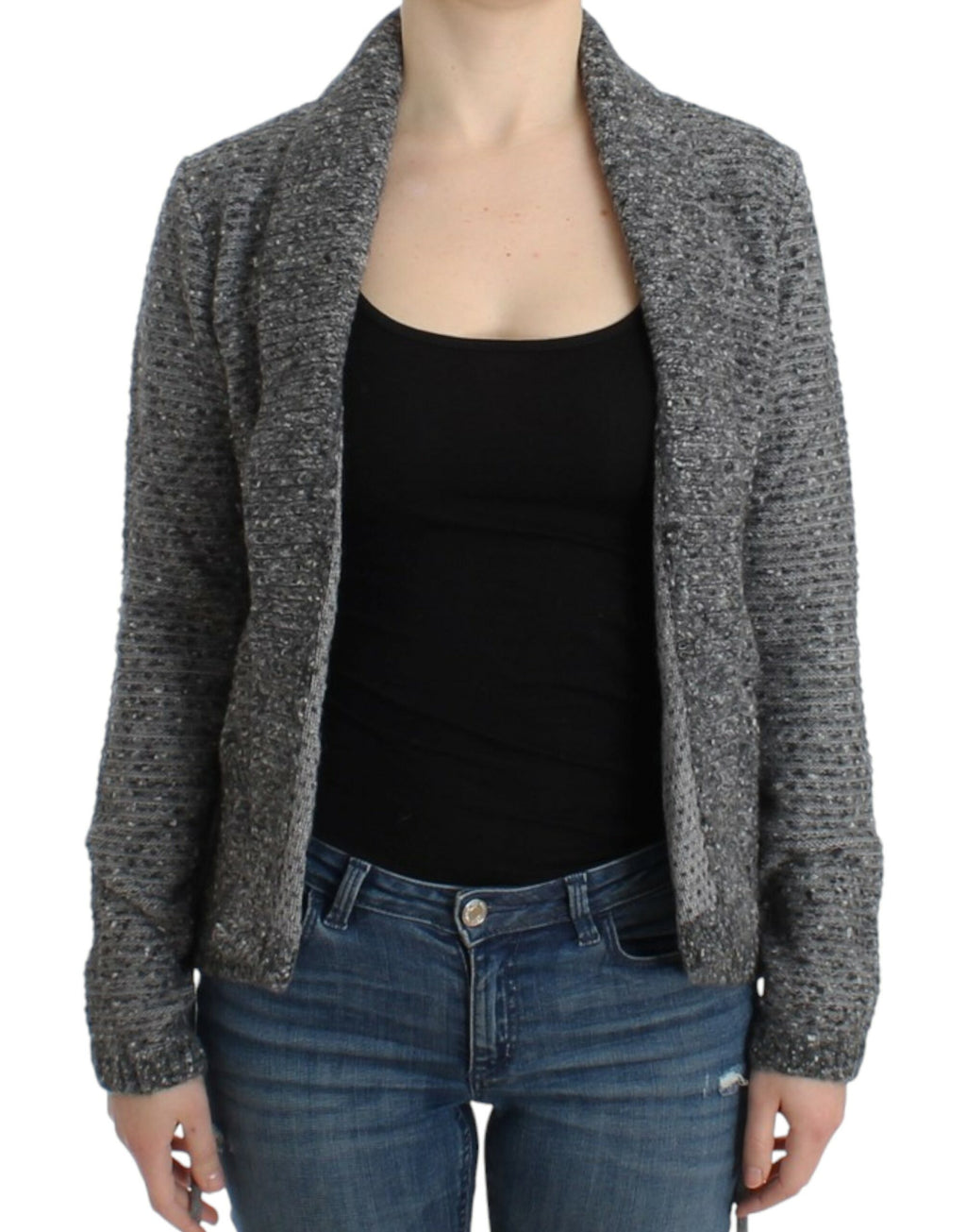 Graue Strickjacke aus Wolle