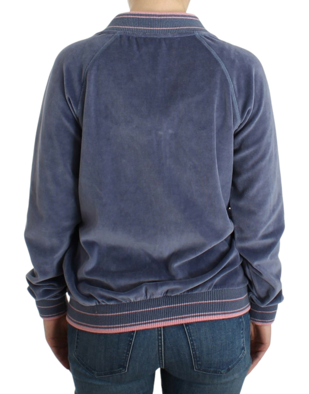 Blauer Samt-Reißverschluss-Pullover