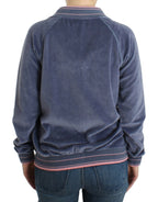 Blauer Samt-Reißverschluss-Pullover