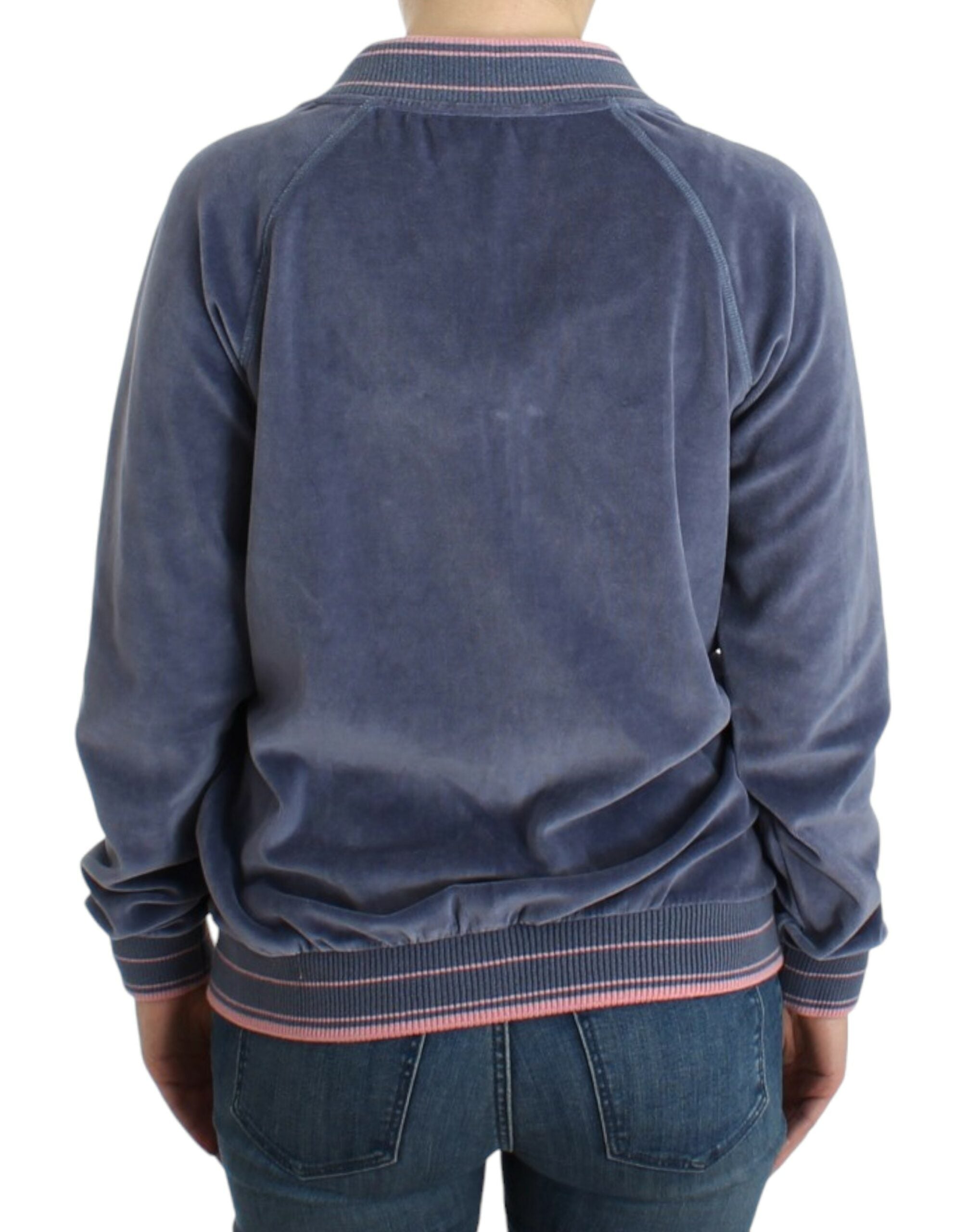 Blauer Samt-Reißverschluss-Pullover
