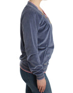Blauer Samt-Reißverschluss-Pullover