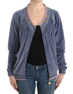 Blauer Samt-Reißverschluss-Pullover