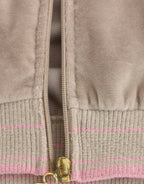 Beige velvet zipup sweater